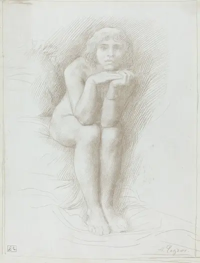 Nude Model Seated av Alphonse Legros