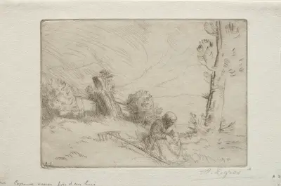 Peasant near a Stone Fence av Alphonse Legros