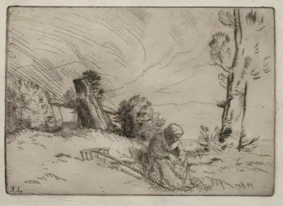 Bondkvinna sittande vid en häck av Alphonse Legros