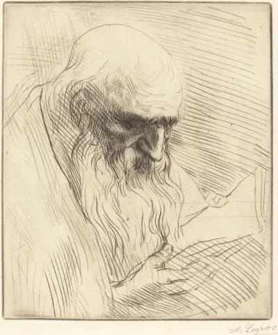 Study of the Head of a Man Reading (Etude de tete d’homme lisant) av Alphonse Legros