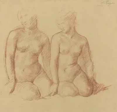 Study of Two Figures Seated Side by Side av Alphonse Legros
