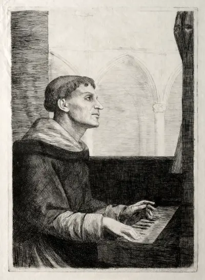 The Monk at the Organ av Alphonse Legros