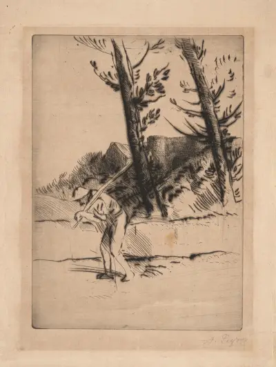 Traveler with pole over shoulder av Alphonse Legros