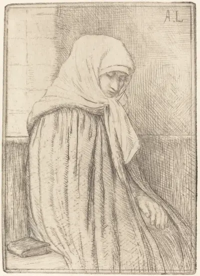 Young Peasant Seated in a Church (Jeune paysanne assise dans une eglise) av Alphonse Legros