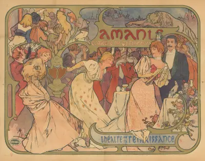 Amants, comédie de M. Donnay. Théatre de la Renaissance av Alphonse Mucha