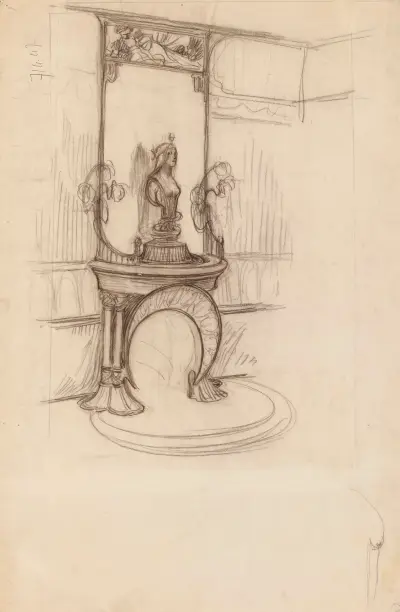 Cheminée décorative avec le buste de La Nature mucha fouquet av Alphonse Mucha