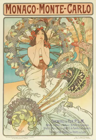 Monaco, Monte-Carlo. Chemins de Fer P.L.M. av Alphonse Mucha