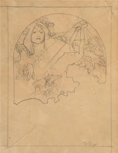 Two female figures av Alphonse Mucha