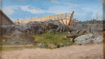 Båtbyggeri, Lillesand av Amaldus Nielsen