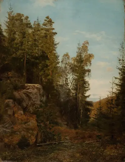 Skoginteriør. Bjelland, Mandal av Amaldus Nielsen