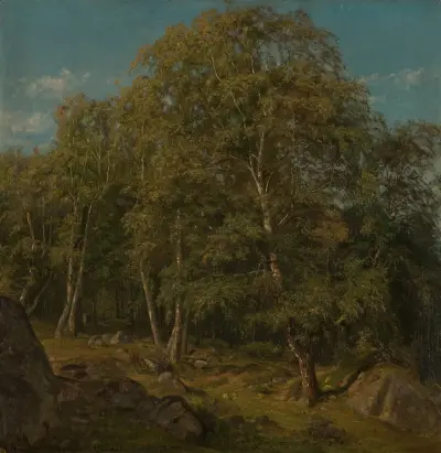 Skogsparti. Skogsfjord, Mandal av Amaldus Nielsen