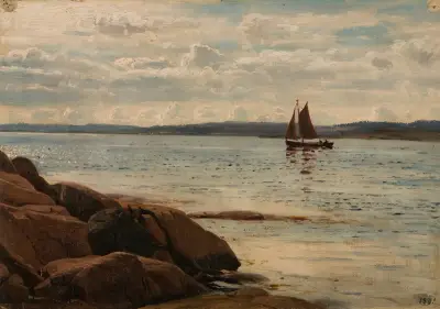 Strandparti, Hvaler av Amaldus Nielsen