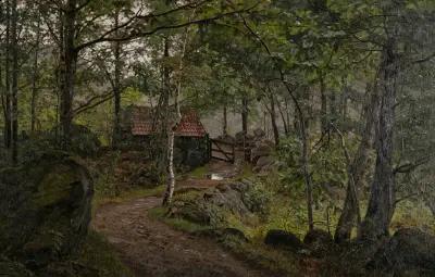 Under trærne, Hoven ved Mandal av Amaldus Nielsen