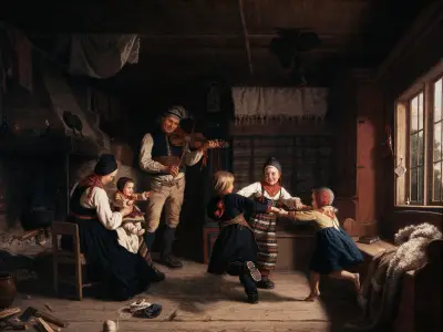 Sunday Evening in a Farmhouse in Dalarna av Amalia Lindegren