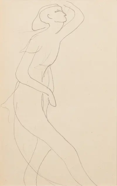 Esquisse de femme nue de profil droit, bras gauche relevé av Amedeo Modigliani