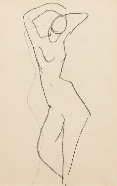 Esquisse de femme nue debout de face, bras au-dessus de la tête av Amedeo Modigliani