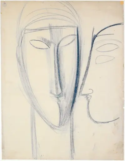 Frontales langes Gesicht und Kopf im Profil av Amedeo Modigliani