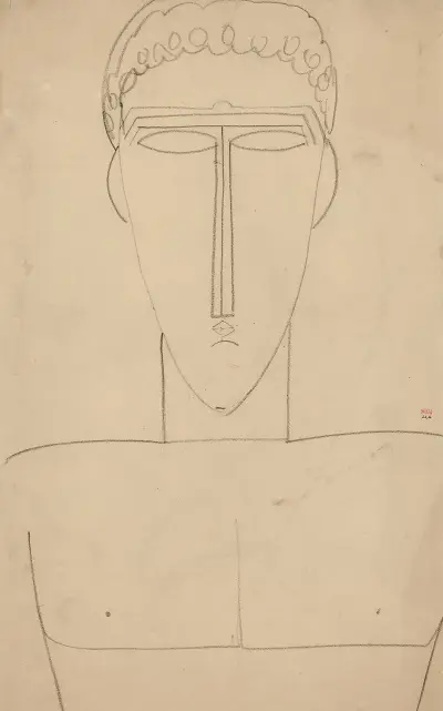 Tête et buste d’homme de face av Amedeo Modigliani