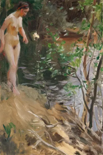 Modell vid stranden av Anders Zorn