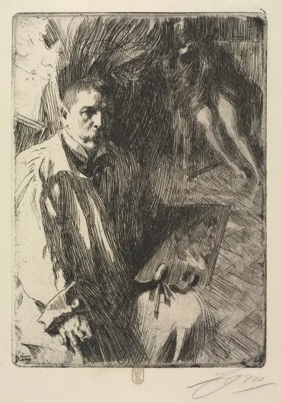 Porträtt av konstnären och hans modell av Anders Zorn