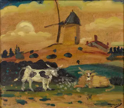 Moulin et deux vaches (Ile-de-France) av André Derain