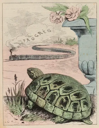La tortue & le chemin de fer, par Gill av André Gill
