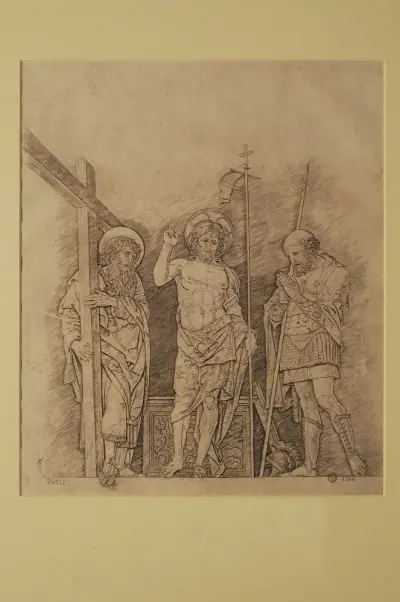 Den uppståndne Jesus, Sankt Andreas och Sankt Longinus av Andrea Mantegna