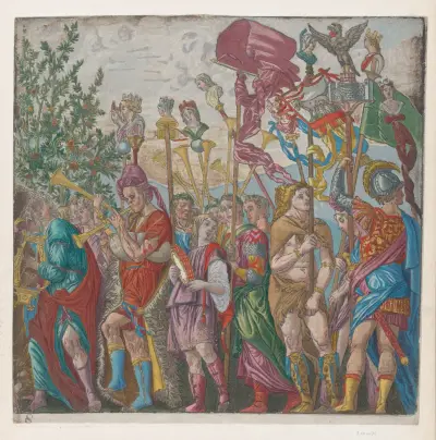 Procession of Musicians and others holding standards av Andrea Mantegna