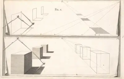 Pläne von Quadraten mit ihren Aufrissen von Andrea Pozzo