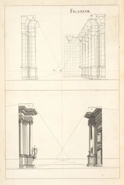 The manner of making the net-work or squares, and painting the scenes of theaters. av Andrea Pozzo