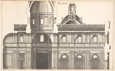 The orthography, or geometrical elevation of the inside of S. Ignatius’s church. av Andrea Pozzo