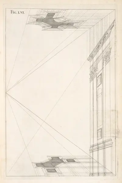 The perspective plans and upright of the Corinthian design foregoing. av Andrea Pozzo