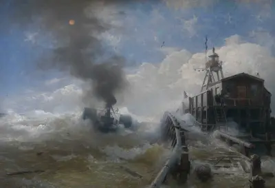 A Tug Leaving the Port of Ostend av Andreas Achenbach