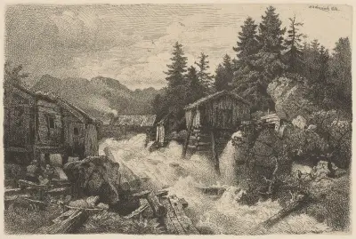 Landscape with a Rushing Brook av Andreas Achenbach
