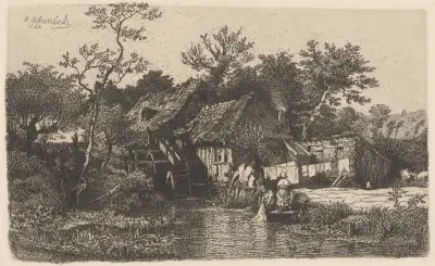 Landscape with Washerwomen av Andreas Achenbach