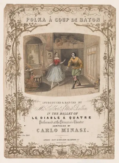 Polka à coup de baton introduced & danced by Mr. Gilbert & Miss Ballin in the ballet of Le diable à quatre av Franz Andreas Bauer