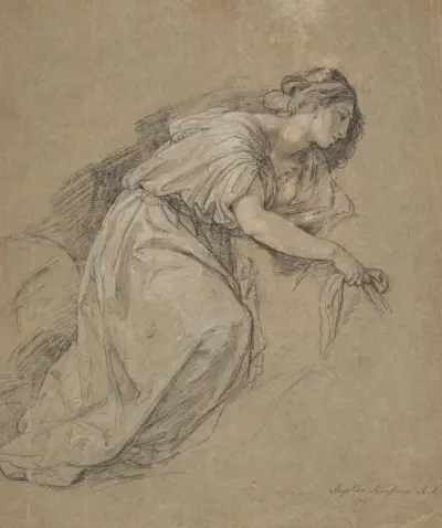 Study from life of a kneeling woman in profile av Angelica Kauffmann