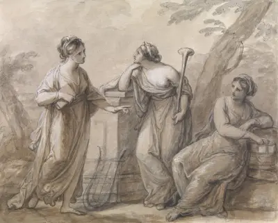 Three muses in conversation av Angelica Kauffmann