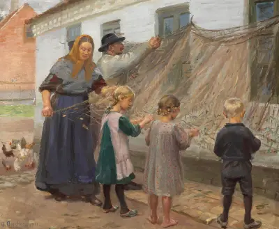 Fiskegarnene redes av Anna Ancher