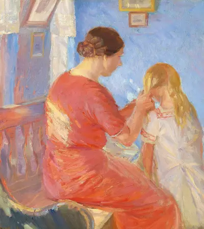 Moderen fletter Barnets Haar av Anna Ancher
