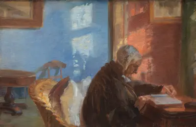 The Artist’s Mother Ane Hedvig Brøndum in the Red Room av Anna Ancher