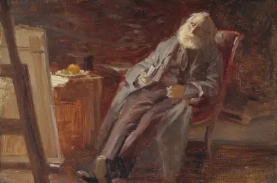 The Painter Vilhelm Kyhn Smoking his Pipe av Anna Ancher