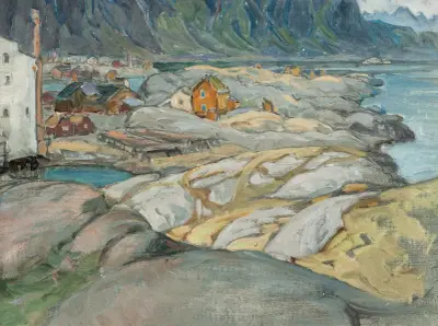 Byn vid bergets fot. Studie från Lofoten av Anna Boberg