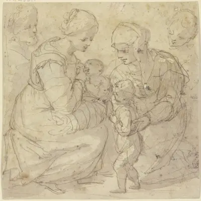 Die Heilige Familie mit der Heiligen Elisabeth und dem Johannesknaben av Annibale Carracci