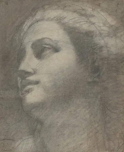 Kvinnohuvud sett uppåt vänster av Annibale Carracci