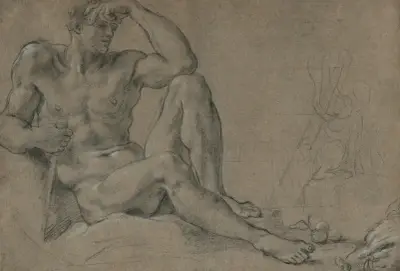 Hercules Resting (recto); Footed Vessel with Handle (verso) av Annibale Carracci