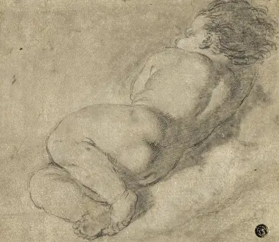 Liggande barn sett från ryggen av Annibale Carracci