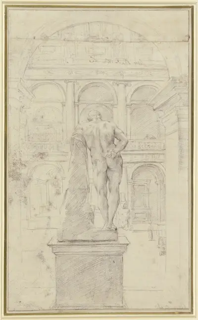 Rückenansicht des Herkules Farnese im Hof des Palazzo Farnese in Rom av Annibale Carracci