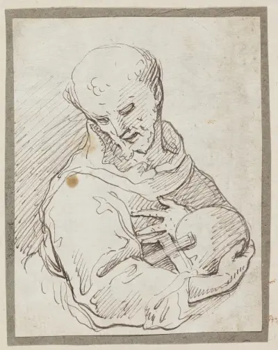 Saint Francis of Assisi with cross and skull av Annibale Carracci