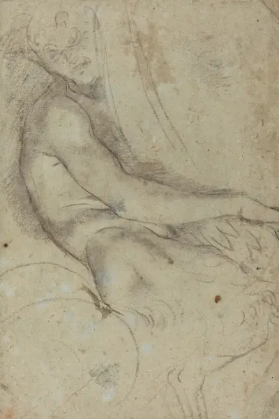 Satyr med rundsköld av Annibale Carracci
